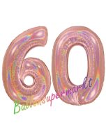 Zahl 60, holografisch, Rosegold, Luftballons aus Folie zum 60. Geburtstag, 100 cm, inklusive Helium
