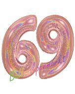 Zahl 69, holografisch, Rosegold, Luftballons aus Folie zum 69. Geburtstag, 100 cm, inklusive Helium