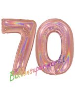 Zahl 70, holografisch, Rosegold , Luftballons aus Folie zum 70. Geburtstag, 100 cm, inklusive Helium