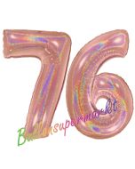 Zahl 76, holografisch, Rosegold, Luftballons aus Folie zum 76. Geburtstag, 100 cm, inklusive Helium