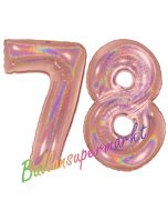Zahl 78, holografisch, Rosegold, Luftballons aus Folie zum 78. Geburtstag, 100 cm, inklusive Helium
