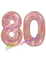 Zahl 80, holografisch, Rosegold, Luftballons aus Folie zum 80. Geburtstag, 100 cm, inklusive Helium