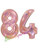 Zahl 84, holografisch, Rosegold, Luftballons aus Folie zum 84. Geburtstag, 100 cm, inklusive Helium