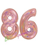 Zahl 86, holografisch, Rosegold, Luftballons aus Folie zum 86. Geburtstag, 100 cm, inklusive Helium
