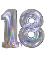 Zahl 18, holografisch, Silber, Luftballons aus Folie zum 18. Geburtstag, 100 cm, inklusive Helium