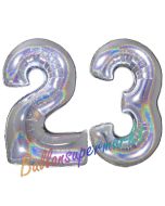 Zahl 23, Holografisch, Silber, Luftballons aus Folie zum 23. Geburtstag, 100 cm, inklusive Helium