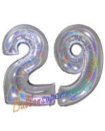 Zahl 29, Holografisch, Silber, Luftballons aus Folie zum 29. Geburtstag, 100 cm, inklusive Helium