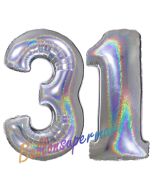 Zahl 31, Holografisch, Silber, Luftballons aus Folie zum 31. Geburtstag, 100 cm, inklusive Helium