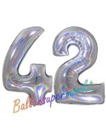 Zahl 42, Holografisch, Silber, Luftballons aus Folie zum 42. Geburtstag, 100 cm, inklusive Helium