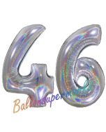 Zahl 46, Holografisch, Silber, Luftballons aus Folie zum 46. Geburtstag, 100 cm, inklusive Helium