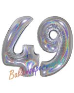Zahl 49, Holografisch, Silber, Luftballons aus Folie zum 49. Geburtstag, 100 cm, inklusive Helium