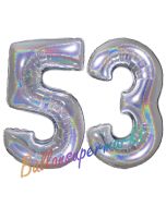 Zahl 53, Holografisch, Silber, Luftballons aus Folie zum 53. Geburtstag, 100 cm, inklusive Helium