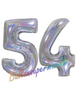 Zahl 54, Holografisch, Silber, Luftballons aus Folie zum 54. Geburtstag, 100 cm, inklusive Helium