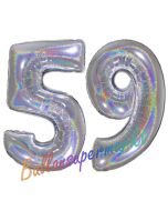Zahl 59, Holografisch, Silber, Luftballons aus Folie zum 59. Geburtstag, 100 cm, inklusive Helium