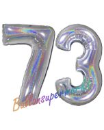 Zahl 73, Holografisch, Silber, Luftballons aus Folie zum 73. Geburtstag, 100 cm, inklusive Helium