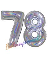 Zahl 78, Holografisch, Silber, Luftballons aus Folie zum 78. Geburtstag, 100 cm, inklusive Helium