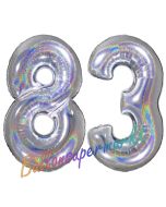 Zahl 83, holografisch, Silber, Luftballons aus Folie zum 83. Geburtstag, 100 cm, inklusive Helium