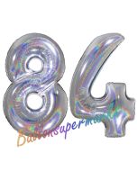 Zahl 84, holografisch, Silber, Luftballons aus Folie zum 84. Geburtstag, 100 cm, inklusive Helium