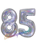 Zahl 85, holografisch, Silber, Luftballons aus Folie zum 85. Geburtstag, 100 cm, inklusive Helium