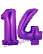 Zahl 14 Lila, Luftballons aus Folie zum 14. Geburtstag, 100 cm, inklusive Helium