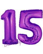 Zahl 15 Lila, Luftballons aus Folie zum 15. Geburtstag, 100 cm, inklusive Helium