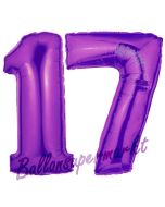 Zahl 17 Lila, Luftballons aus Folie zum 17. Geburtstag, 100 cm, inklusive Helium