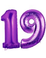 Zahl 19 Lila, Luftballons aus Folie zum 19. Geburtstag, 100 cm, inklusive Helium