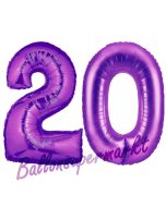 Zahl 20 Lila, Luftballons aus Folie zum 20. Geburtstag, 100 cm, inklusive Helium