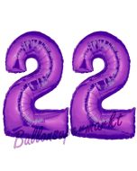 Zahl 22 Lila, Luftballons aus Folie zum 22. Geburtstag, 100 cm, inklusive Helium
