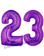 Zahl 23 Lila, Luftballons aus Folie zum 23. Geburtstag, 100 cm, inklusive Helium