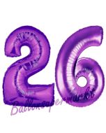 Zahl 26 Lila, Luftballons aus Folie zum 26. Geburtstag, 100 cm, inklusive Helium