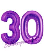 Zahl 30, Lila, Luftballons aus Folie zum 30. Geburtstag, 100 cm, inklusive Helium