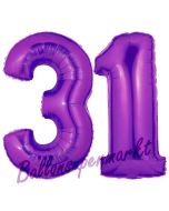 Zahl 31 Lila, Luftballons aus Folie zum 31. Geburtstag, 100 cm, inklusive Helium