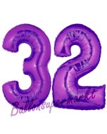 Zahl 32 Lila, Luftballons aus Folie zum 32. Geburtstag, 100 cm, inklusive Helium