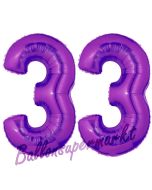Zahl 33 Lila, Luftballons aus Folie zum 33. Geburtstag, 100 cm, inklusive Helium