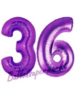 Zahl 36 Lila, Luftballons aus Folie zum 36. Geburtstag, 100 cm, inklusive Helium