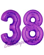 Zahl 38 Lila, Luftballons aus Folie zum 38. Geburtstag, 100 cm, inklusive Helium
