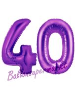 Zahl 40, Lila, Luftballons aus Folie zum 40. Geburtstag