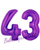 Zahl 43, Lila, Luftballons aus Folie zum 43. Geburtstag, 100 cm, inklusive Helium