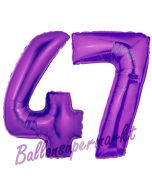 Zahl 47, Lila, Luftballons aus Folie zum 47. Geburtstag, 100 cm, inklusive Helium
