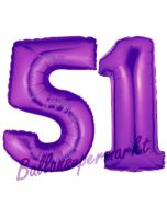 Zahl 51, Lila, Luftballons aus Folie zum 51. Geburtstag, 100 cm, inklusive Helium