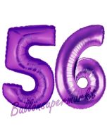 Zahl 56, Lila, Luftballons aus Folie zum 56. Geburtstag, 100 cm, inklusive Helium