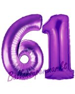 Zahl 61, Lila, Luftballons aus Folie zum 61. Geburtstag, 100 cm, inklusive Helium
