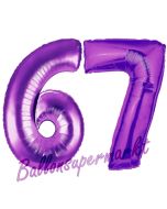 Zahl 67, Lila, Luftballons aus Folie zum 67. Geburtstag, 100 cm, inklusive Helium