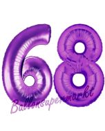Zahl 68, Lila, Luftballons aus Folie zum 68. Geburtstag, 100 cm, inklusive Helium