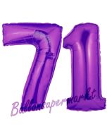 Zahl 71, Lila, Luftballons aus Folie zum 71. Geburtstag, 100 cm, inklusive Helium