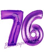 Zahl 76, Lila, Luftballons aus Folie zum 76. Geburtstag, 100 cm, inklusive Helium