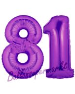 Zahl 81, Lila, Luftballons aus Folie zum 81. Geburtstag, 100 cm, inklusive Helium