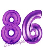 Zahl 86, Lila, Luftballons aus Folie zum 86. Geburtstag, 100 cm, inklusive Helium