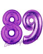 Zahl 89, Lila, Luftballons aus Folie zum 89. Geburtstag, 100 cm, inklusive Helium